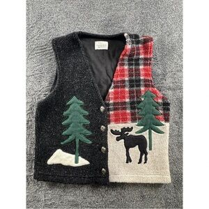 Christopher & Banks Black and Red Plaid Vest